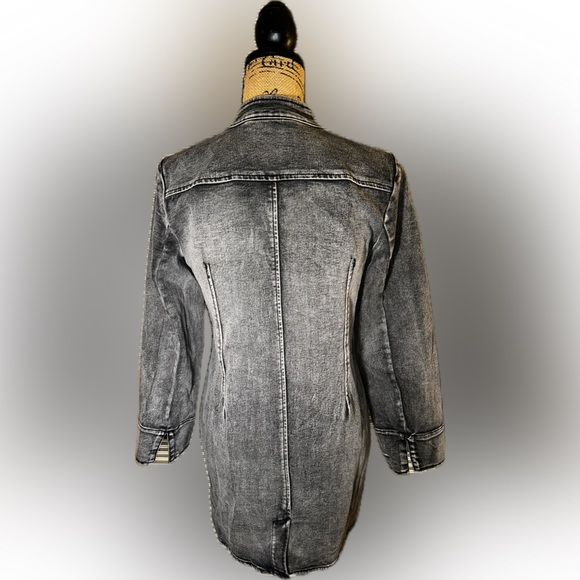 Soft Surroundings Charcoal Gray Denim Jacket Black Embroidered Victorian Hem XS - Picture 6 of 13